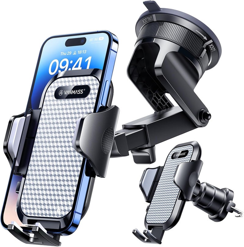 VANMASS [True Military-Grade] Car Phone Holder [Best Suction & Clip] Cell Phone Mount for Dashboard Windshield Vent Truck Cradle Dash Stand for iPhone 15 Pro Max 14 13 12 Android, White - Image 1